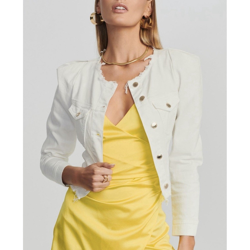 Retrofete Chelsea Jacket XS Atlas White Denim Structured Shoulder Raw Hem Italy